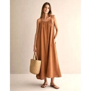 Jenni Kayne S Drift Dress $295 Maxi 100% Cotton Waffle Woven Gauze Terracotta